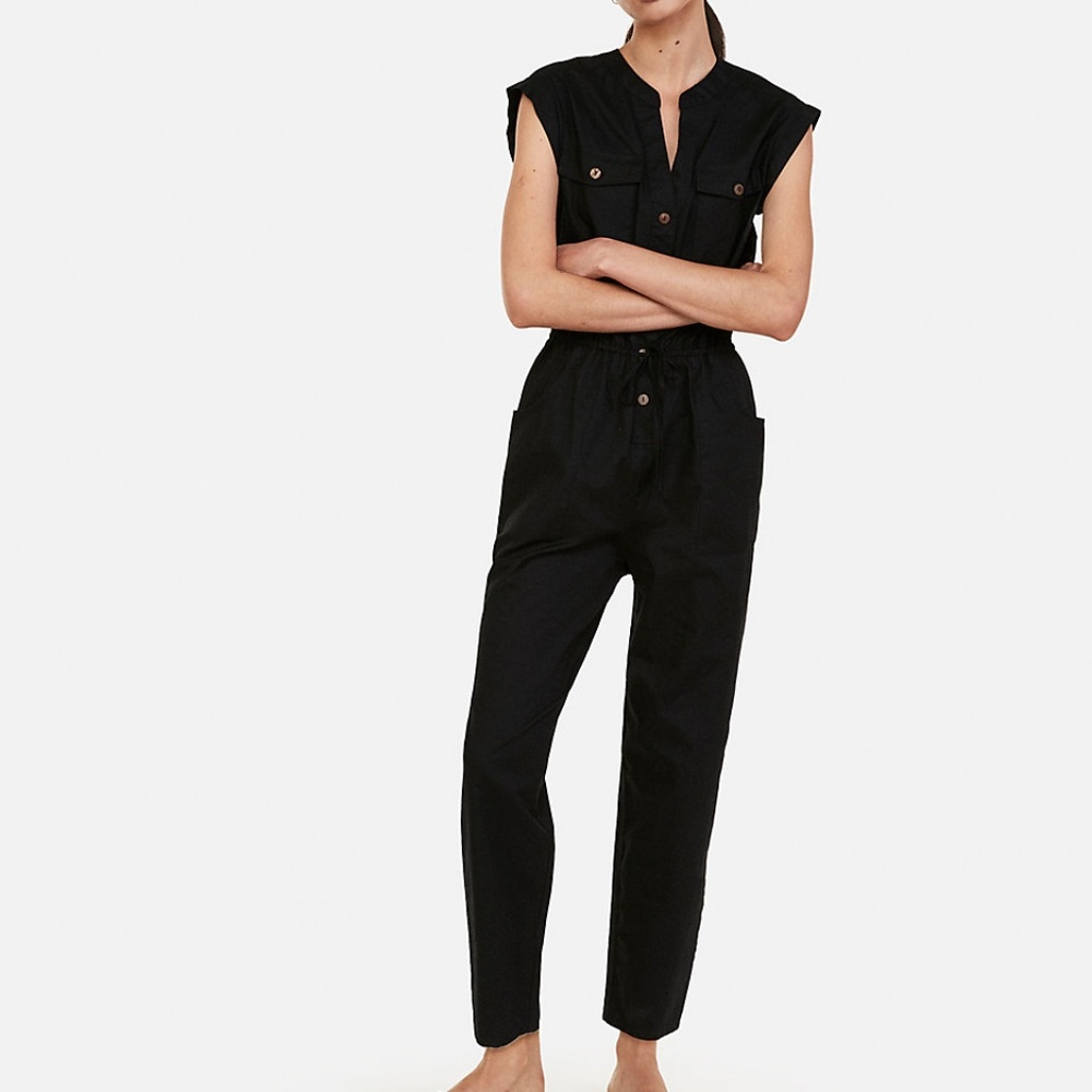EUC Express Black Button Front Utility Jumpsuit